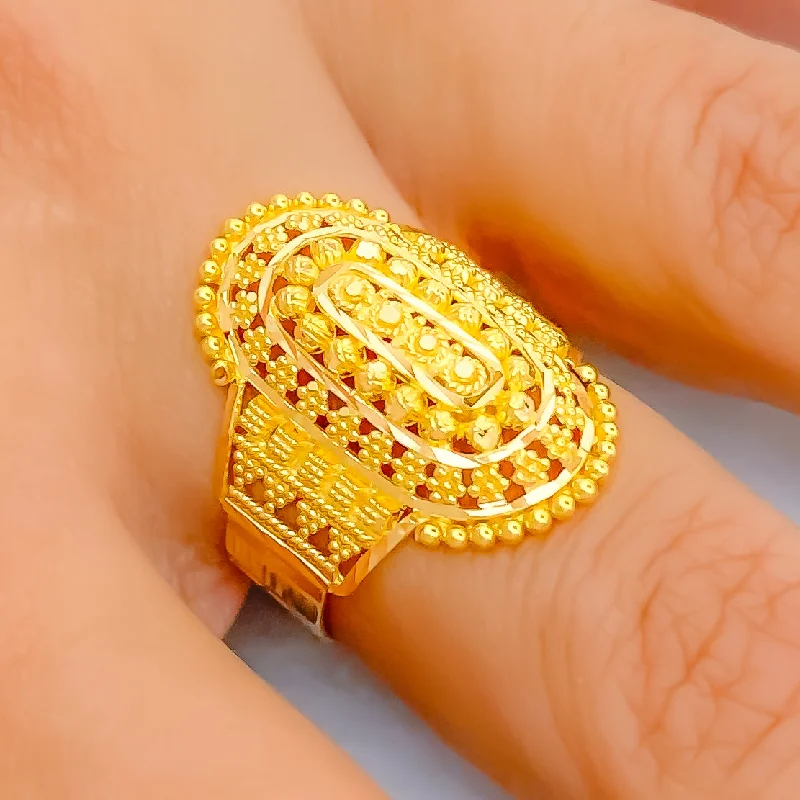 Stylish rings with pave diamonds for women-Opulent Elevated Oval 22K Gold Ring