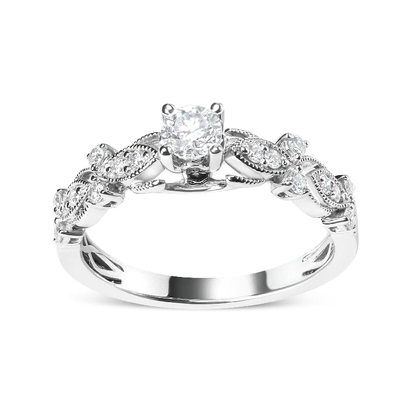 Diamond engagement rings with halo-14K White Gold 1/2 Cttw Diamond Vintage Style Engagement Ring