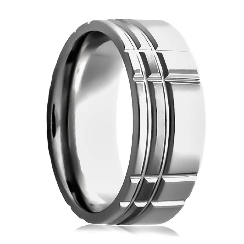 Women’s rings with oval gemstones-Asymmetrical Grid Grooved Cobalt Wedding Band