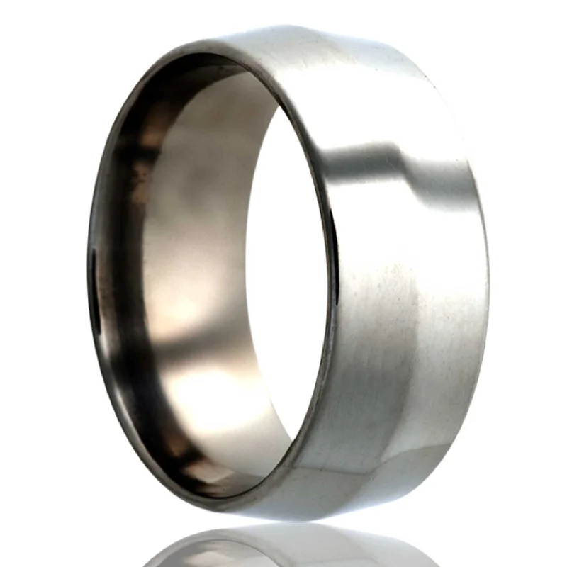 Personalized silver rings for women-Knife Edge Titanium Wedding Band