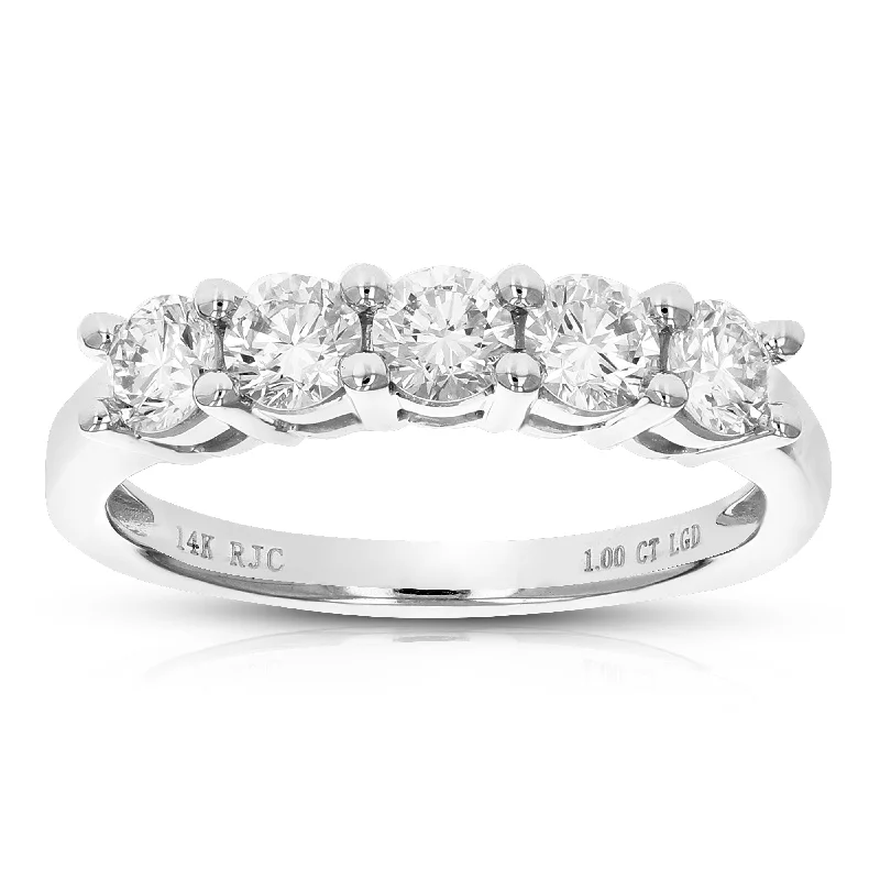 Modern engagement rings with sleek designs-1 cttw Round Lab Grown Diamond Engagement Ring 5 Stones 14K White Gold Prong Set 2/3 Inch