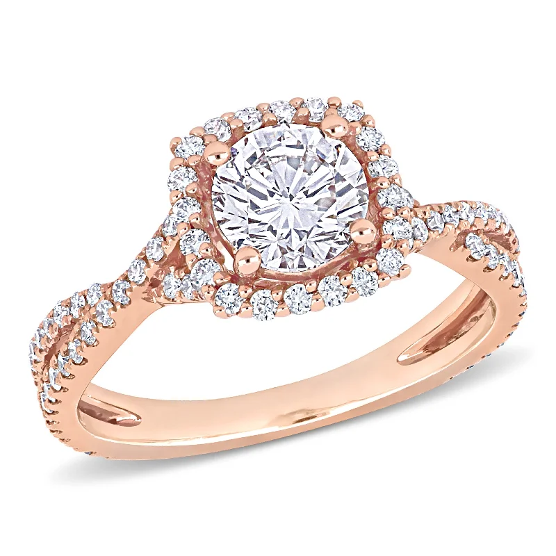 Engagement rings with princess-cut sapphires-Miadora 1 1/2ct TDW Diamond Crossover Halo Engagement Ring in 14k Rose Gold