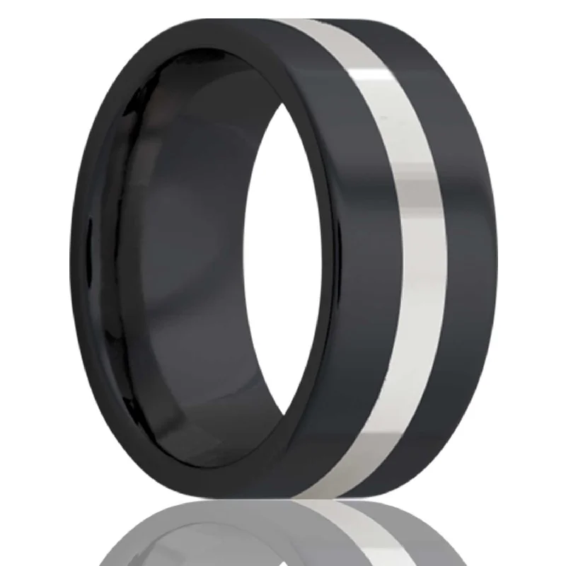 Affordable wedding rings for women-Platinum Inlay Zirconium Wedding Band