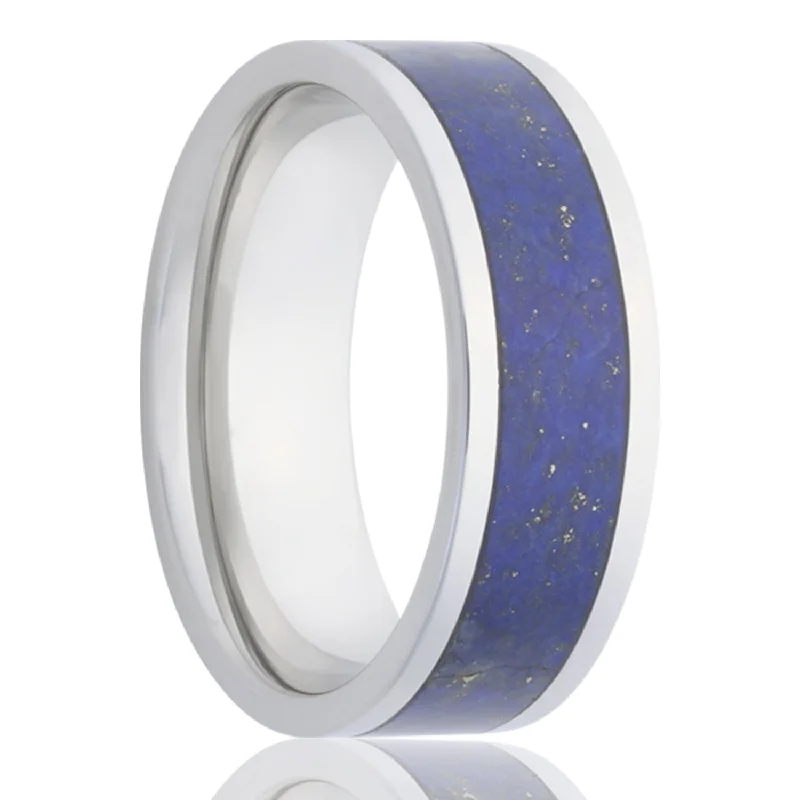 Elegant infinity rings for women-Lapis Lazuli Inlay Cobalt Wedding Band