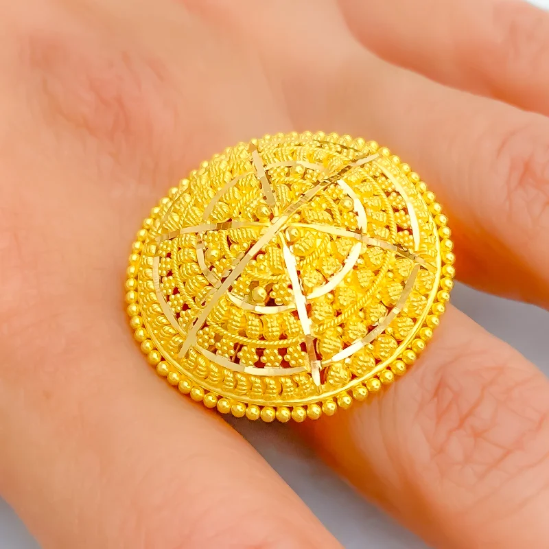 Bohemian rings for women-Extravagant Ornamental 22k Gold Statement Ring