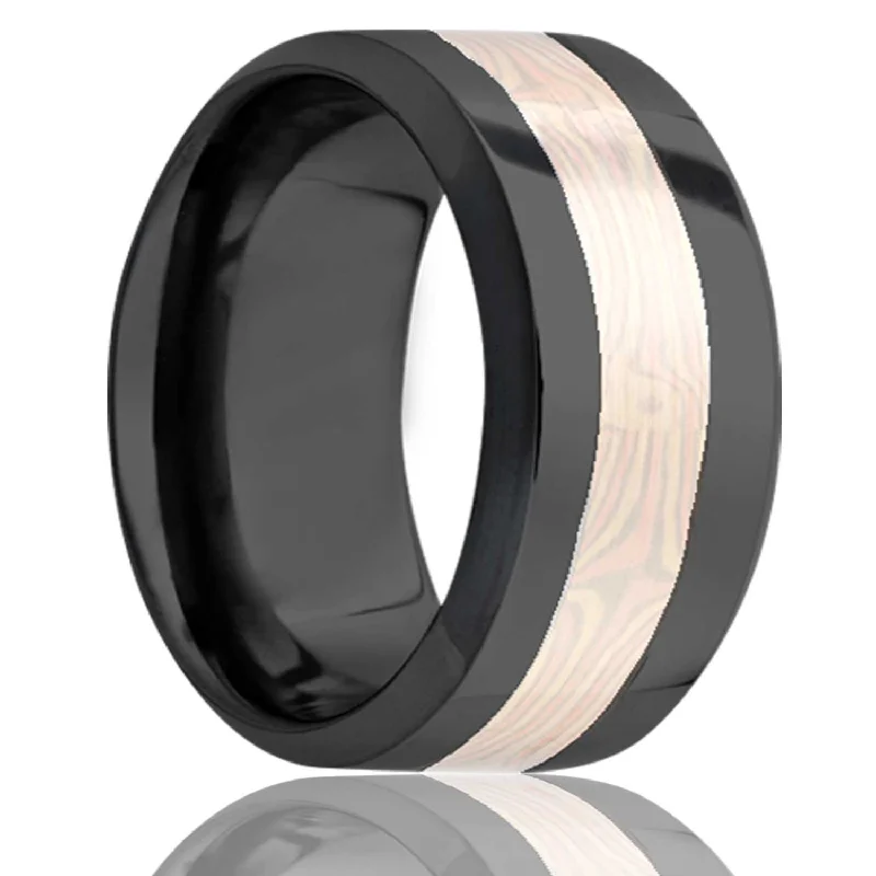 Sparkling rings for women with diamonds-14k Rose Gold, White Gold & Yellow Gold Inlay Zirconium Wedding Band with Beveled Edges