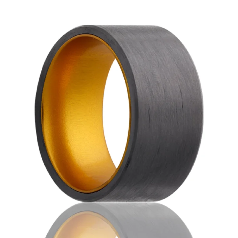 Classic wedding bands for women-Carbon Fiber Wedding Band with Contrasting Yellow Center