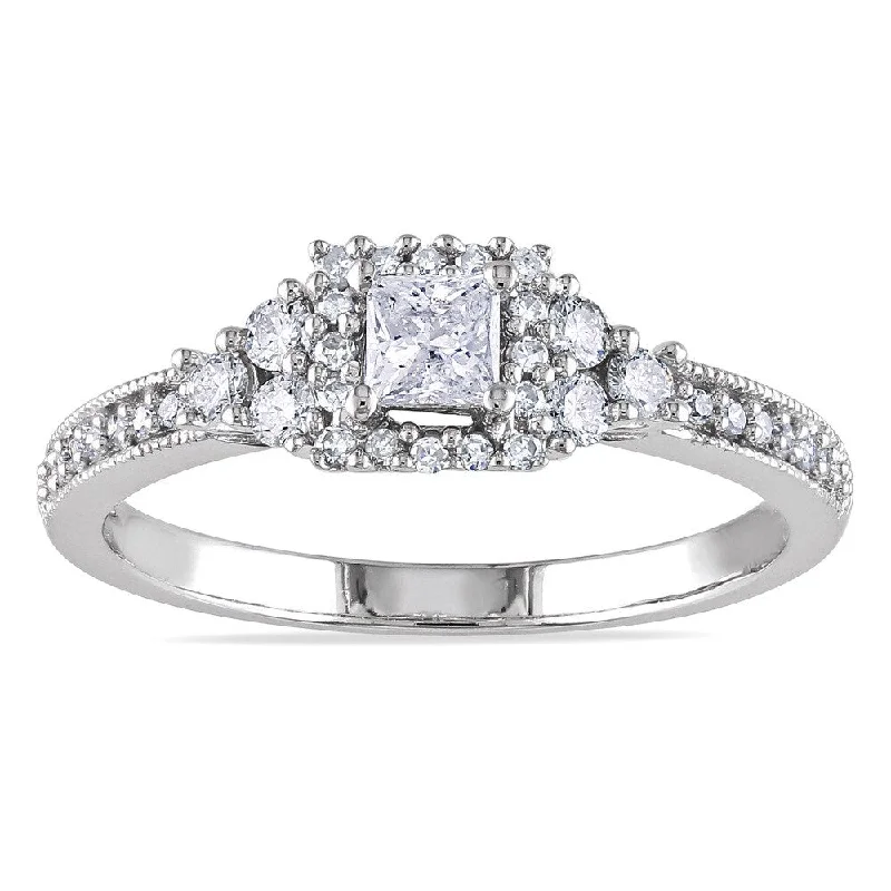 Engagement rings with oval gemstones-Miadora 14k White Gold 1/2ct TDW Certified Diamond Halo Engagement Ring