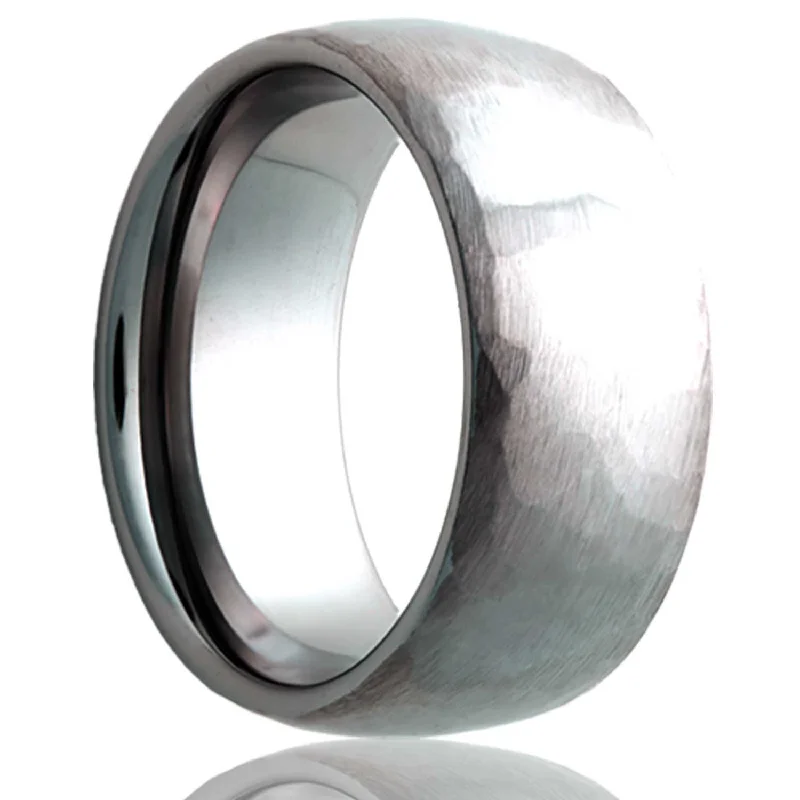 Personalized silver rings for women-Domed Hammered Satin Tungsten Wedding Band