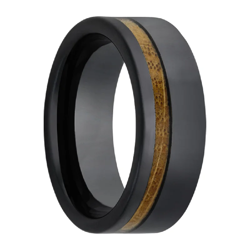 Elegant rose gold rings for women-Whiskey Barrel Wood Inlay Ceramic Wedding Band