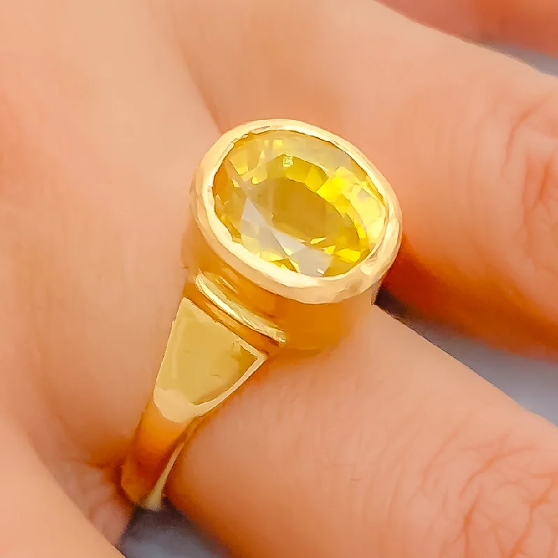 Affordable wedding rings for women-Glowing 22K Gold 6CT Yellow Sapphire Ring