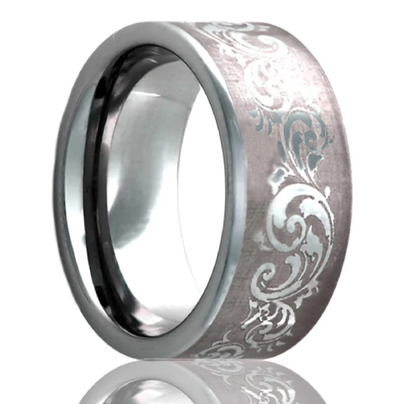 Sparkling rings for women with diamonds-Swirl Pattern Titanium Wedding Band