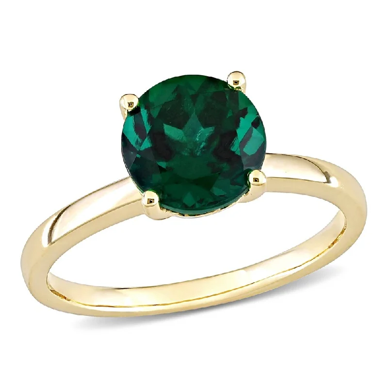 Engagement rings with aquamarine stones-Miadora 10k Yellow Gold Created Emerald Solitaire Engagement Ring