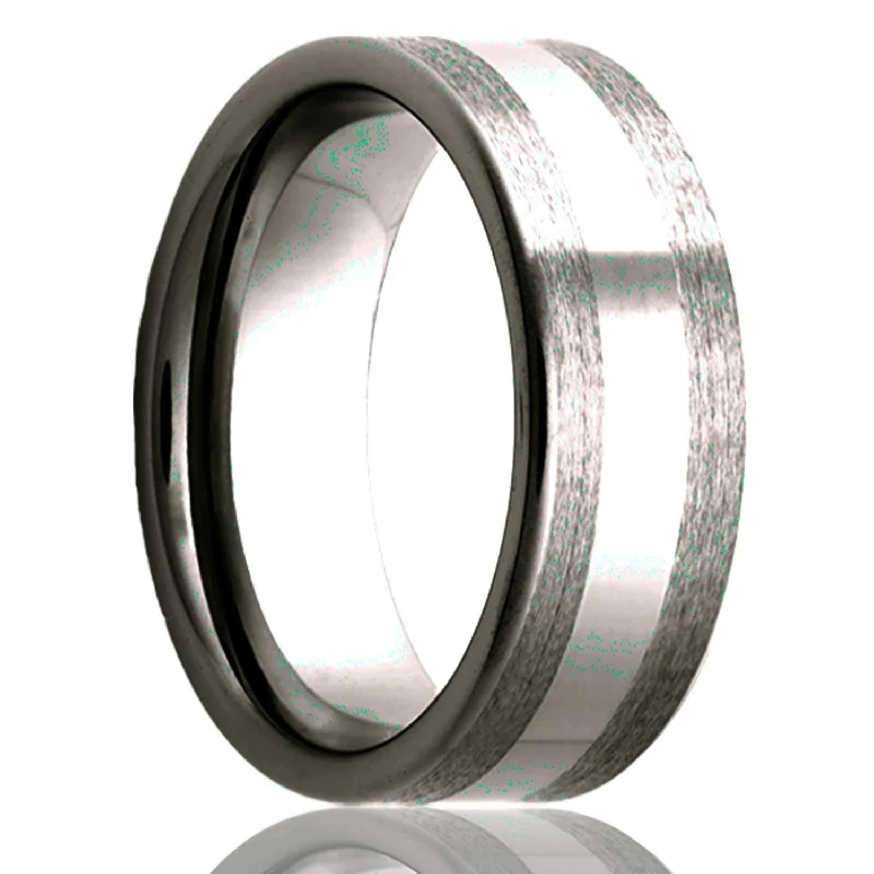 Custom rings with your birthstone-Satin Finish Titanium Wedding Band with Polished Center