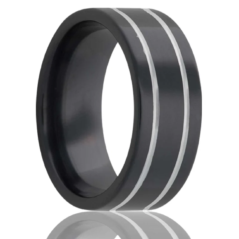 Classic cocktail rings for women-Grooved Zirconium Wedding Band with Dual Grooves