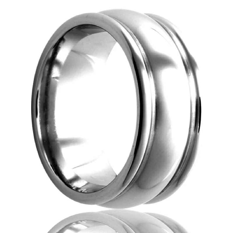 Wedding rings for women with unique designs-Domed Cobalt Wedding Band with Grooved & Stepped Edges