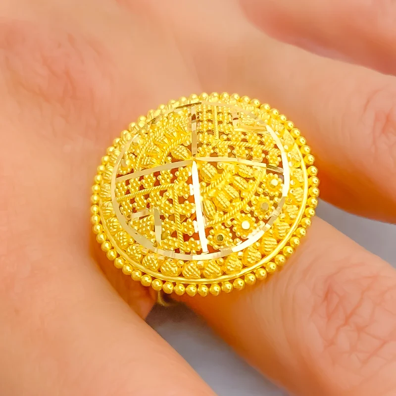 Chic fashion rings with crystal accents-Luscious Palatial 22k Gold Statement Ring