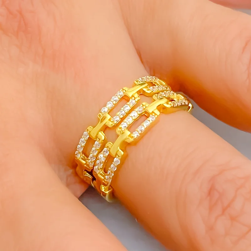 Minimalist engagement rings for women-Stylish Brilliant Geometric 22k Gold CZ Ring