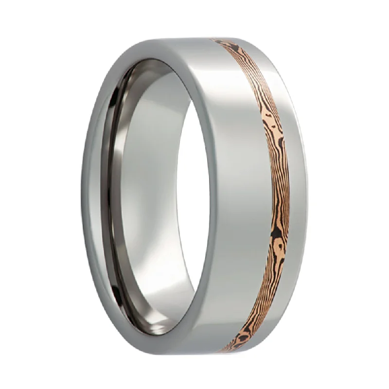 Stunning platinum rings for women-14k Rose Gold & Shakudo Mokume Gane Inlay Tungsten Wedding Band