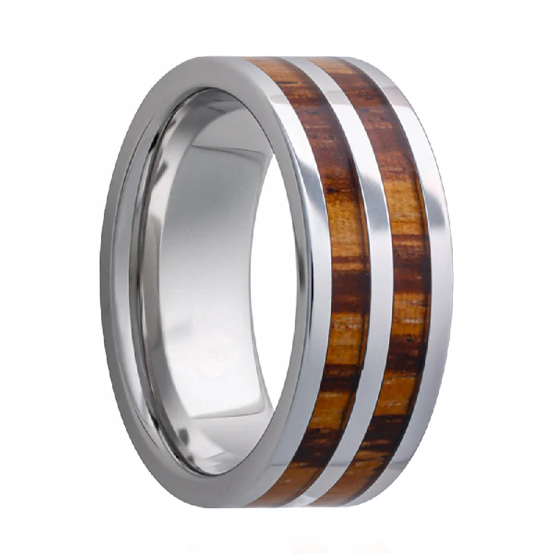 Women’s fashion rings with metal bands-Dual Zebra Wood Inlay Tungsten Wedding Band