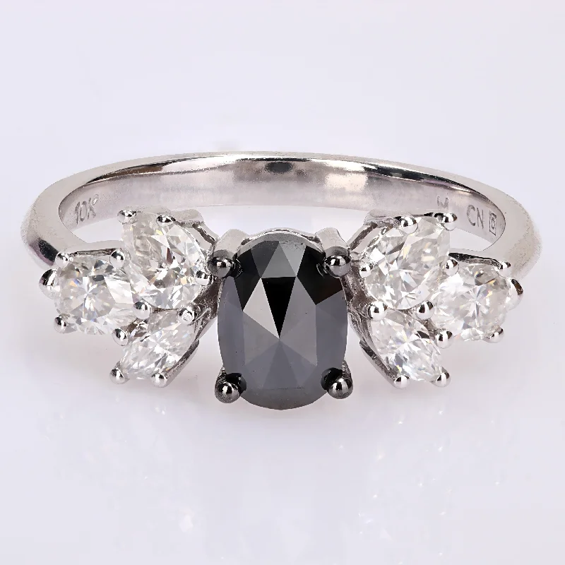 Custom-made engagement rings for women-Miadora 10k White Gold 3/4ct TDW Black Diamond 1 1/2ct TGW Created White Moissanite Engagement Ring