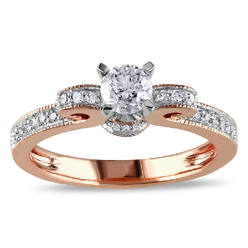 Elegant halo engagement rings for women-Miadora 14k Rose Gold 1/2ct TDW Diamond Bow Engagement Ring