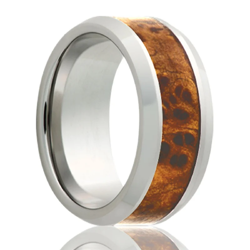 Unique rings with emerald stones for women-Burl Wood Inlay Cobalt Wedding Band with Beveled Edges