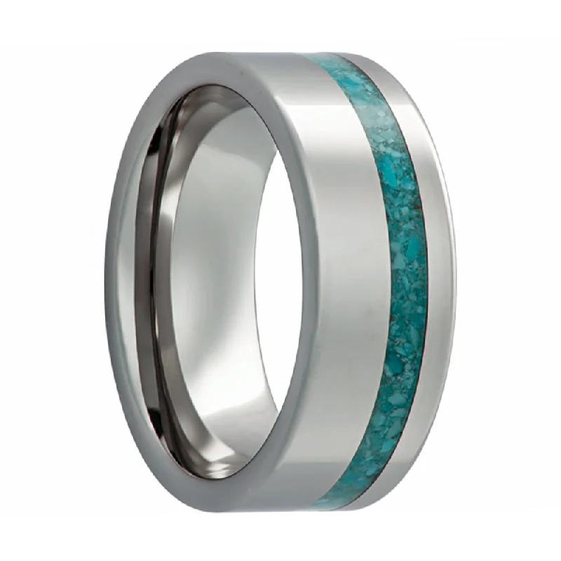 Stunning platinum rings for women-Asymmetrical Turquoise Inlay Cobalt Wedding Band