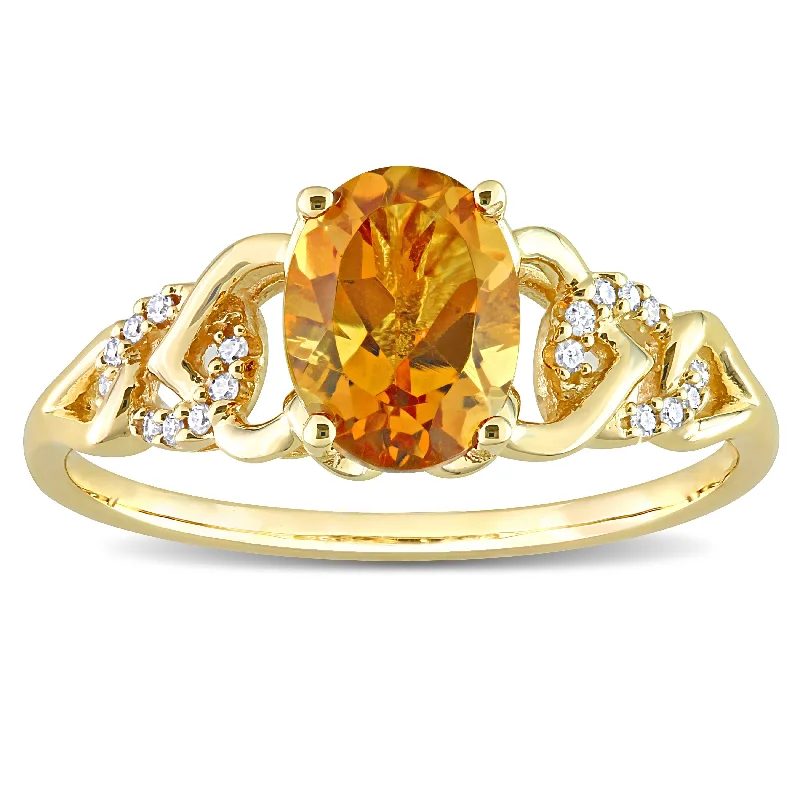 Engagement rings with ruby accents-Miadora Oval Madeira Citrine and Diamond Accent Link Engagement Ring in 10k Yellow Gold