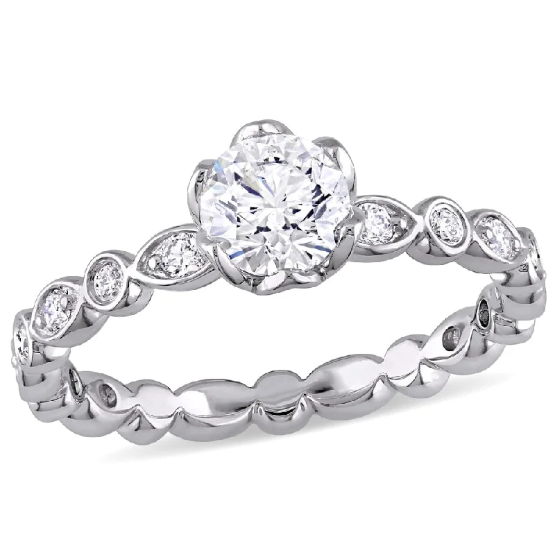 Unique engagement rings with mixed gemstones-Miadora 14k White Gold 1ct TDW Diamond Floral Infinity Engagement Ring