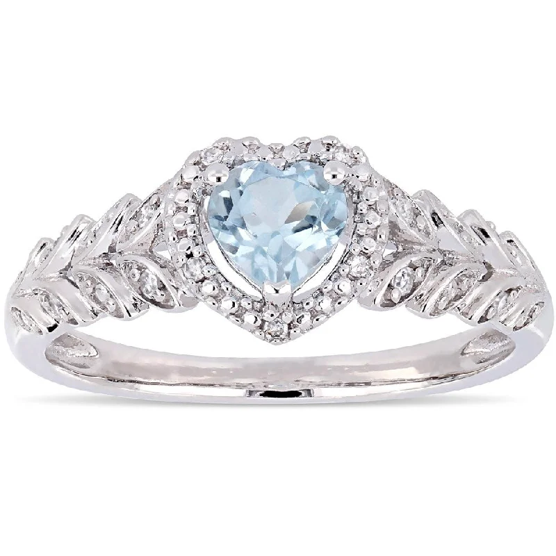 Unique vintage-style engagement rings-Miadora 10k White Gold Sky-Blue Topaz and Diamond Accent Heart Halo Engagement Ring