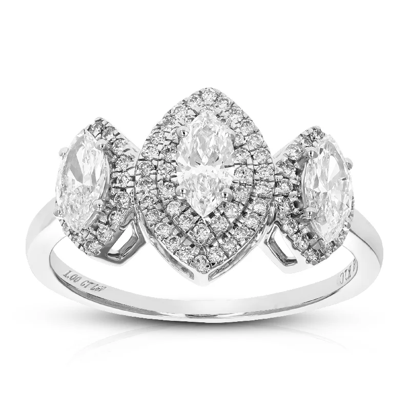 Women’s engagement rings with mixed metals-1 cttw Marquise Cut Lab Grown Diamond Engagement Ring 77 Stones 14K White Gold Prong Set 2/3 Inch