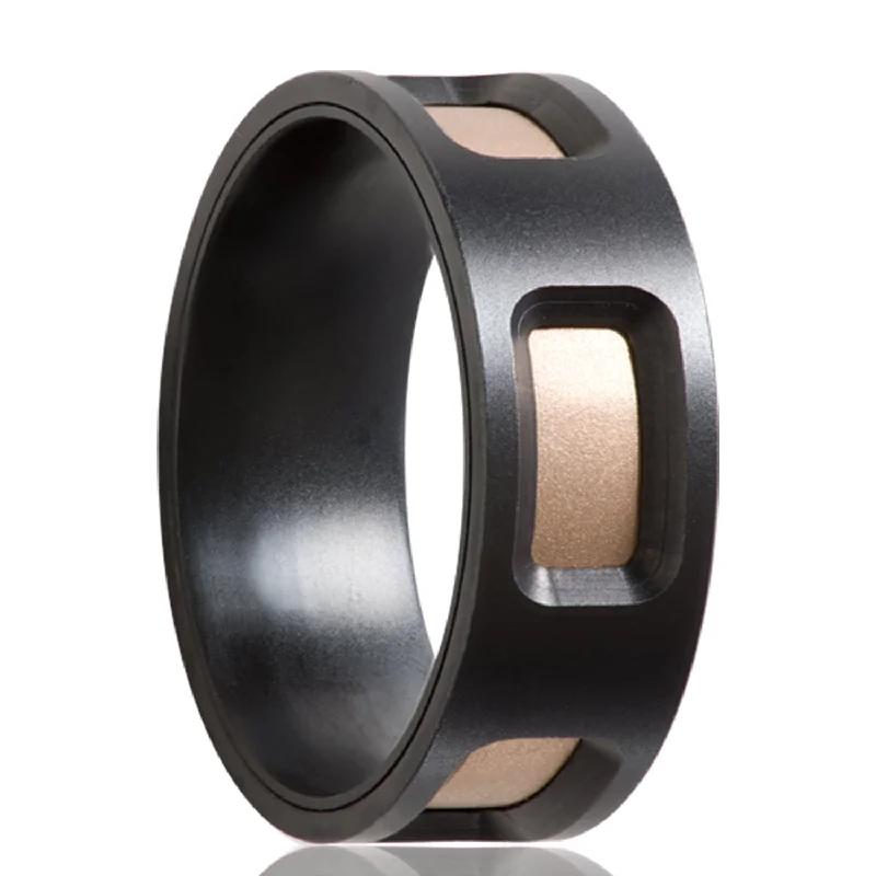 Women’s rings with unique metal finishes-14k Rose Gold Inlay Zirconium Men's Wedding Band