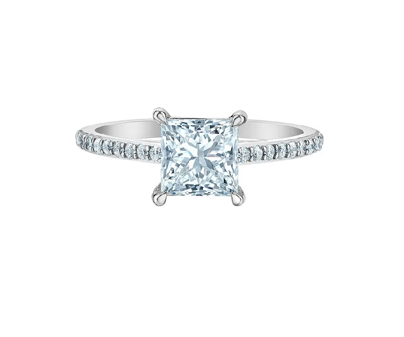 Engagement rings with three-stone settings-14kt White Gold 1.10cttw Princess Cut Engagement Ring