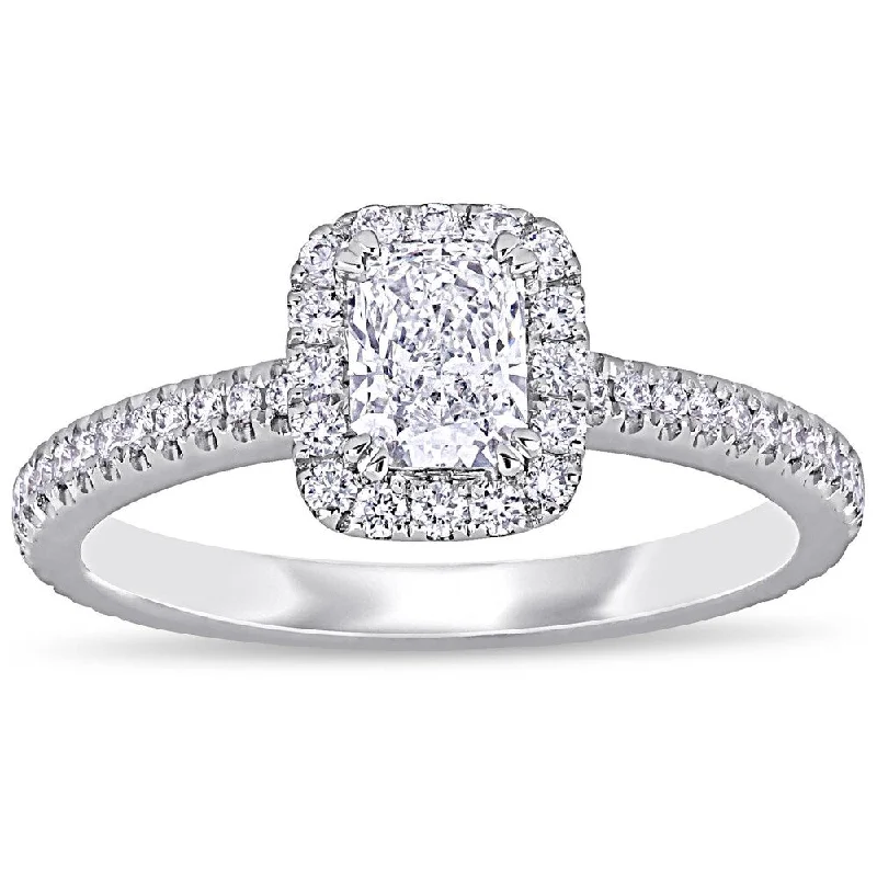 Engagement rings with side diamonds-Miadora 14k White Gold 7/8ct TDW Diamond Halo Engagement Ring