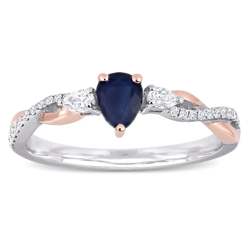 Engagement rings with radiant cut diamonds-Miadora 14k 2-tone White & Rose Gold Pear-cut Sapphire & 1/5ct Diamond Infinity Engagement Ring