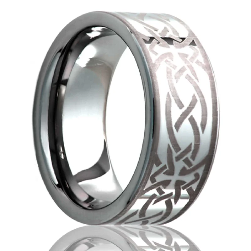 Custom rings with initials for women-Celtic Cross Knot Titanium Wedding Band