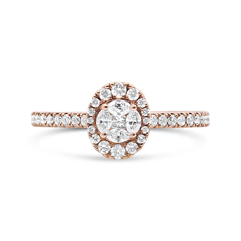 Engagement rings with fancy color diamonds-18K Rose Gold 1/2 Cttw Composite Marquise Composite Diamond Oval Shaped Halo Engagement Ring