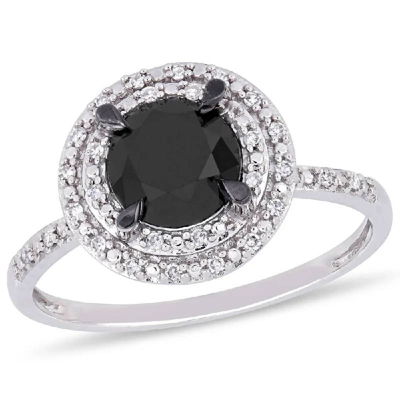 Vintage-inspired engagement rings for women-Miadora 14k White Gold 1-5/8ct TDW Black and White Diamond Halo Engagement Ring