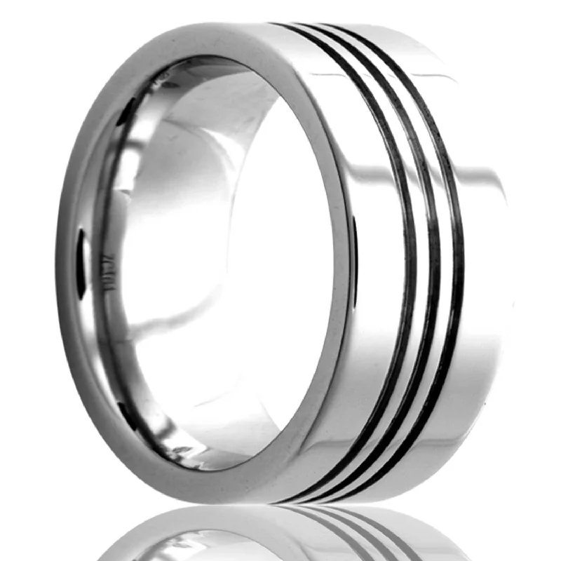 Minimalist rings for women-Triple Center Grooved Cobalt Wedding Band