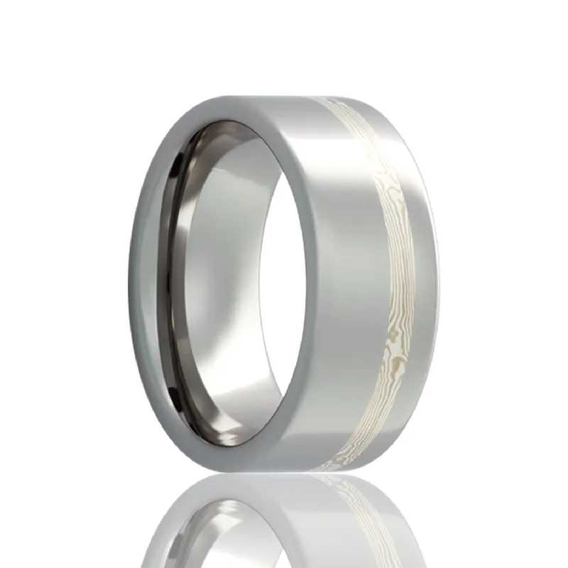 Affordable rings for women with intricate designs-14k White Gold & Silver Mokume Gane Inlaid Cobalt Wedding Band