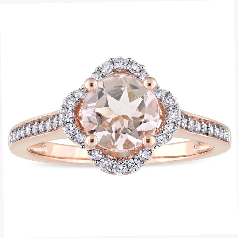 Engagement rings with sapphire stones-Miadora Signature Collection 14k Rose Gold Morganite and 1/4ct TDW Diamond Quatrefoil Halo Engagement Ring (G-H, I1-I2) - Pink