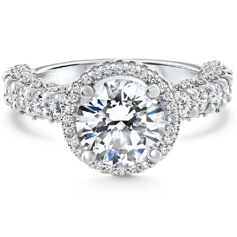 Elegant halo engagement rings for women-Certified 3.18Ct Pave Round Diamond Engagement 14k White Gold Lab Grown