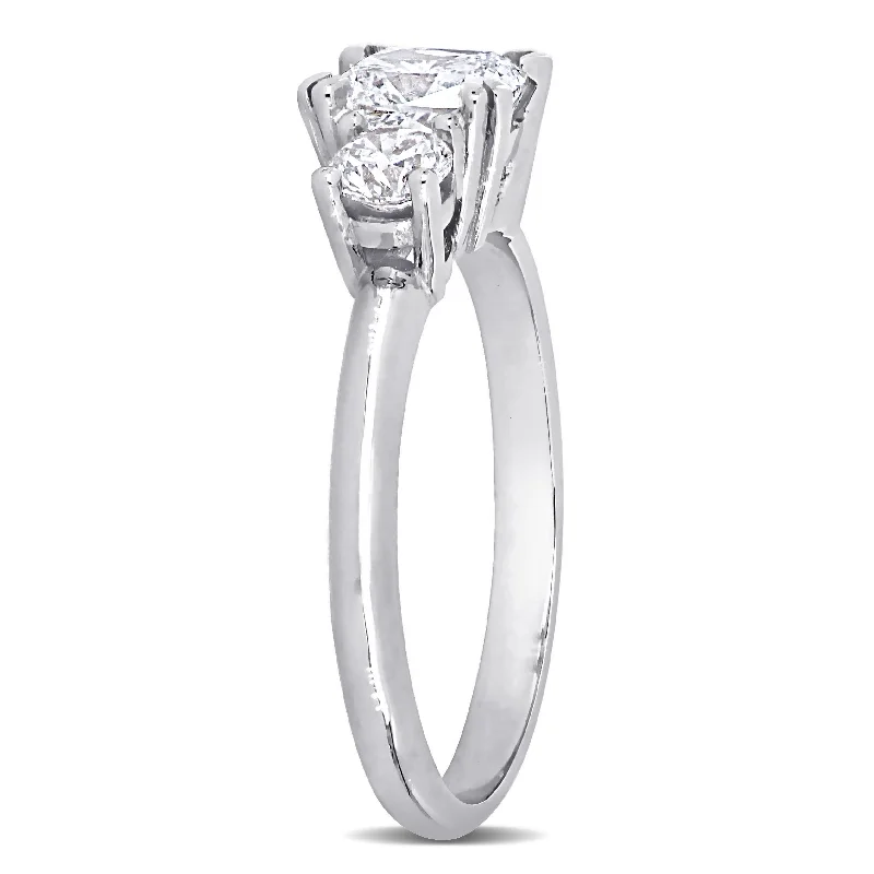 Engagement rings with Asscher cut diamonds-Miadora 14k White Gold 1 1/2ct TDW Cushion-cut Diamond 3-Stone Engagement Ring