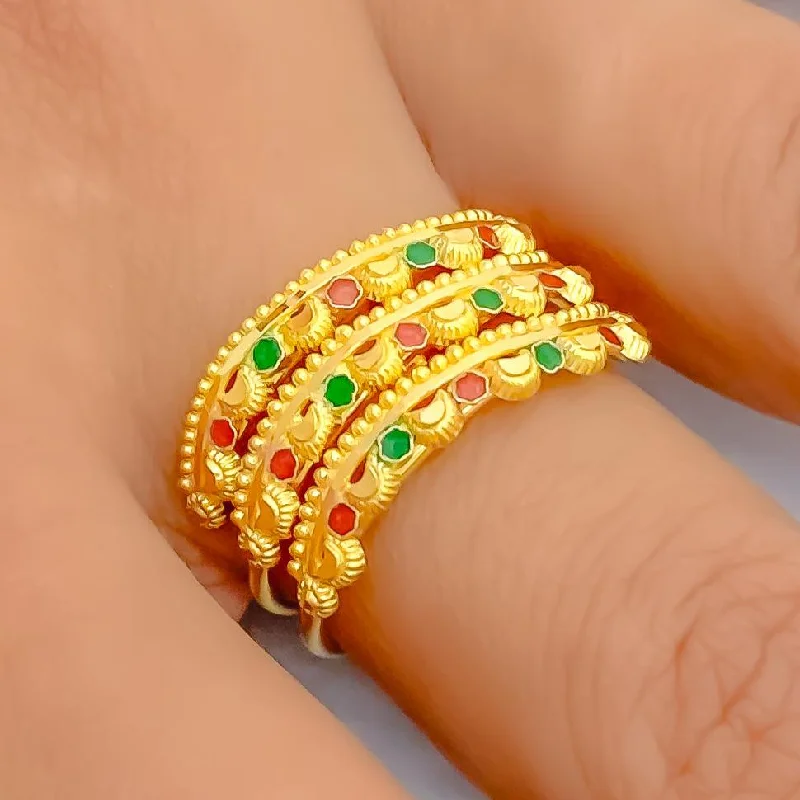 Women’s fashion rings with metal bands-Laced Meenakari 22K Gold Spiral Ring