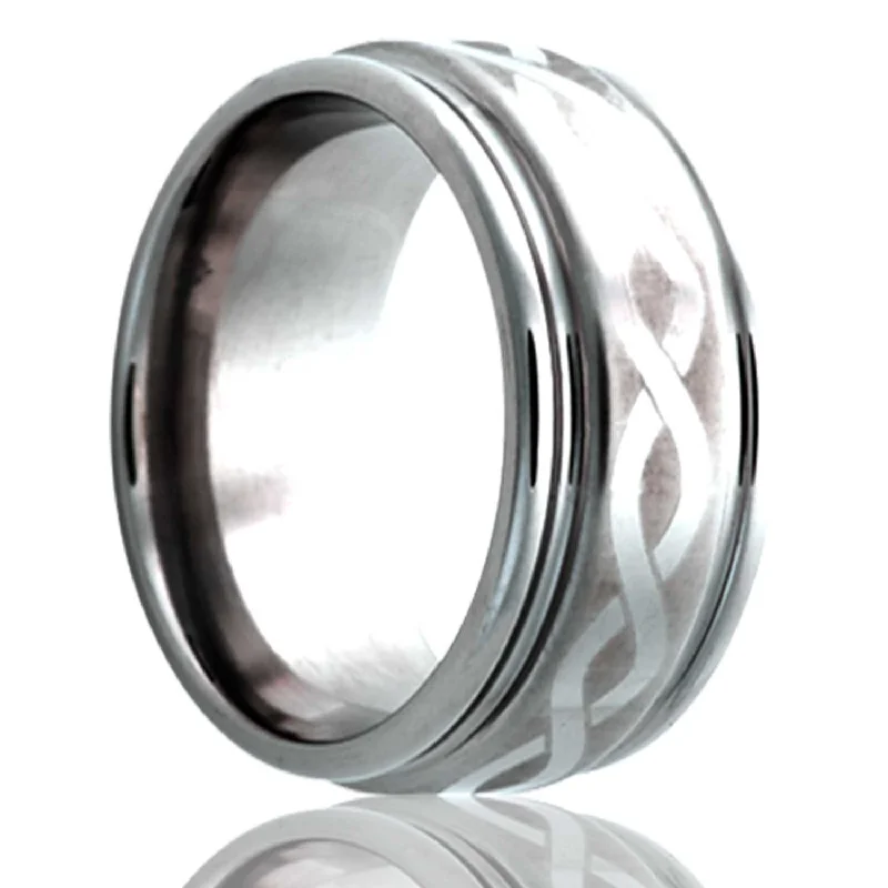 Beautiful gemstone rings for women-Infinity Waves Grooved Titanium Wedding Band