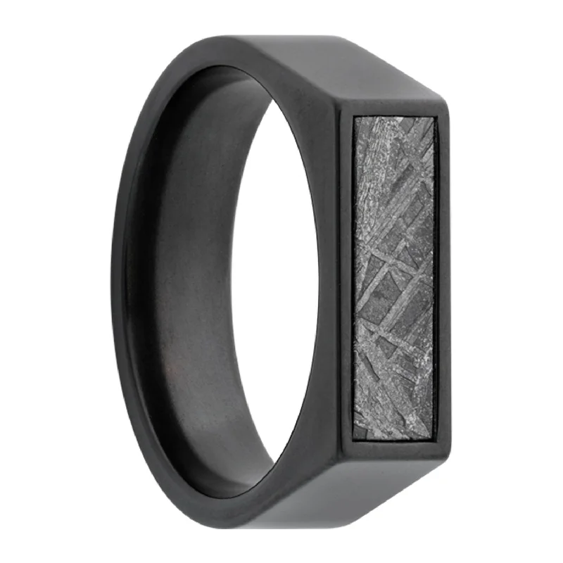 Fashion rings for women with geometric designs-Meteorite Zirconium Signet Ring