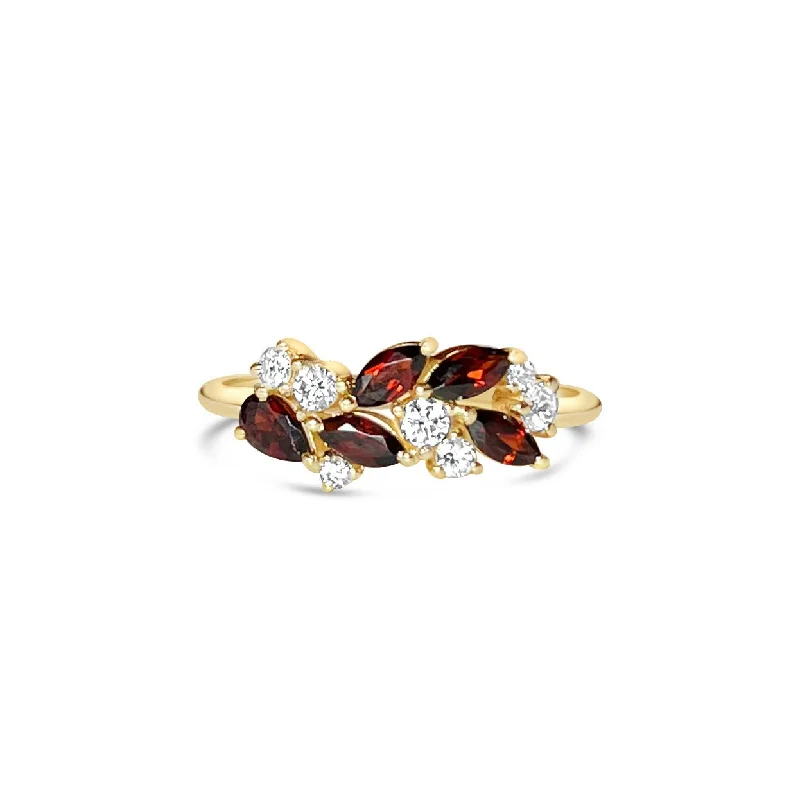 Engagement rings with round cut diamonds-MORNAY || garnet and diamonds ring