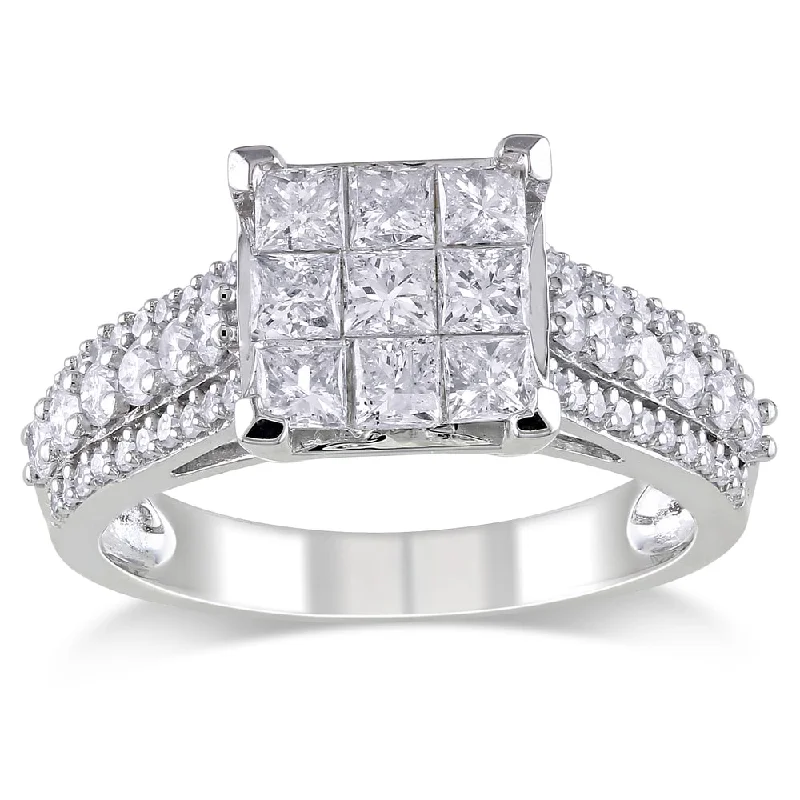 Unique engagement rings with intricate designs-Miadora 10k White Gold 1 1/2ct TDW Diamond Engagement Ring