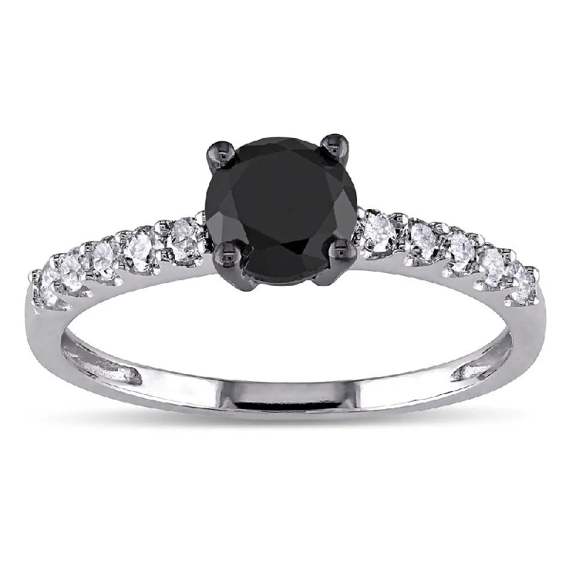 Engagement rings with oval diamonds-Miadora 10k White Gold 1ct TDW Black and White Diamond Engagement Ring